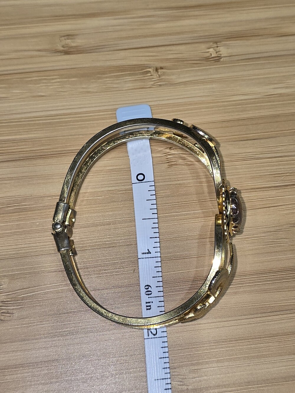 Gold-Tone Brown Stone Floral Cuff Bracelet - Picture 5 of 7
